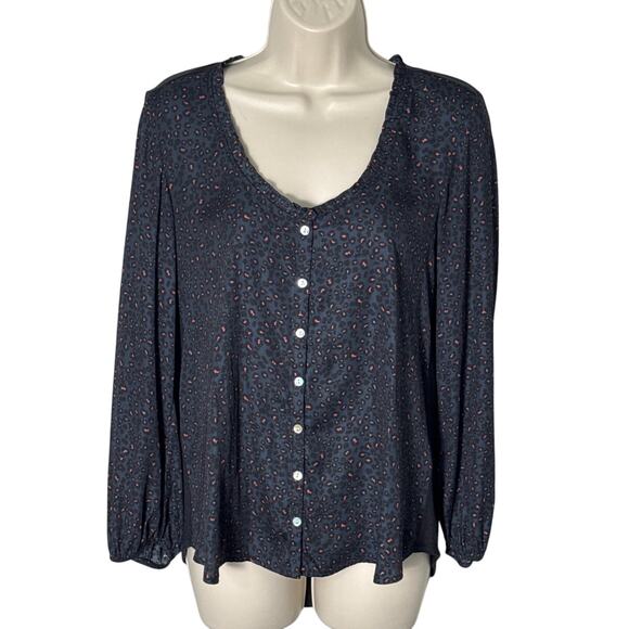 Anthropologie Dolan Marilyn Animal Print Contrast Blouse Blue Pink Black Size S - Picture 4 of 12